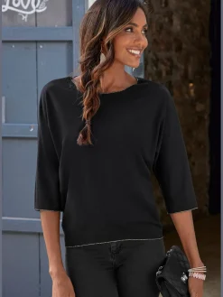 LASCANA T-Shirts<T-shirt à col rond finitions pailletées raffinées à l'encolure ronde, aux manches et à l'ourlet