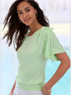 LASCANA T-Shirts<T-shirt à col rond fronce avec liens à nouer aux épaules pour régler la longueur des manches : manches courtes ou mi-longues