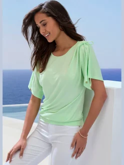 LASCANA T-Shirts<T-shirt à col rond fronce avec liens à nouer aux épaules pour régler la longueur des manches : manches courtes ou mi-longues