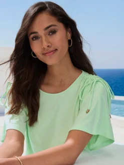 LASCANA T-Shirts<T-shirt à col rond fronce avec liens à nouer aux épaules pour régler la longueur des manches : manches courtes ou mi-longues