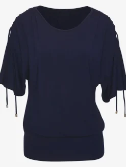 LASCANA T-Shirts<T-shirt à col rond fronce avec liens à nouer aux épaules pour régler la longueur des manches : manches courtes ou mi-longues