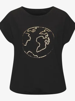 Vivance T-Shirts<T-shirt à col rond imprimé feuille brillant « globe terrestre »