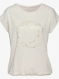 Vivance T-Shirts<T-shirt à col rond imprimé feuille brillant « globe terrestre »