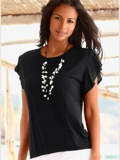 LASCANA T-Shirts<T-shirt à col rond manches volantées légères