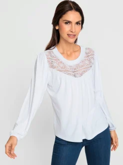 T-Shirts<T-shirt à encolure ronde empiècement en dentelle