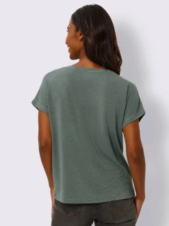 Mandarin T-Shirts<T-shirt à encolure ronde fil fantaisie couleur or