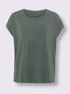 Mandarin T-Shirts<T-shirt à encolure ronde fil fantaisie couleur or