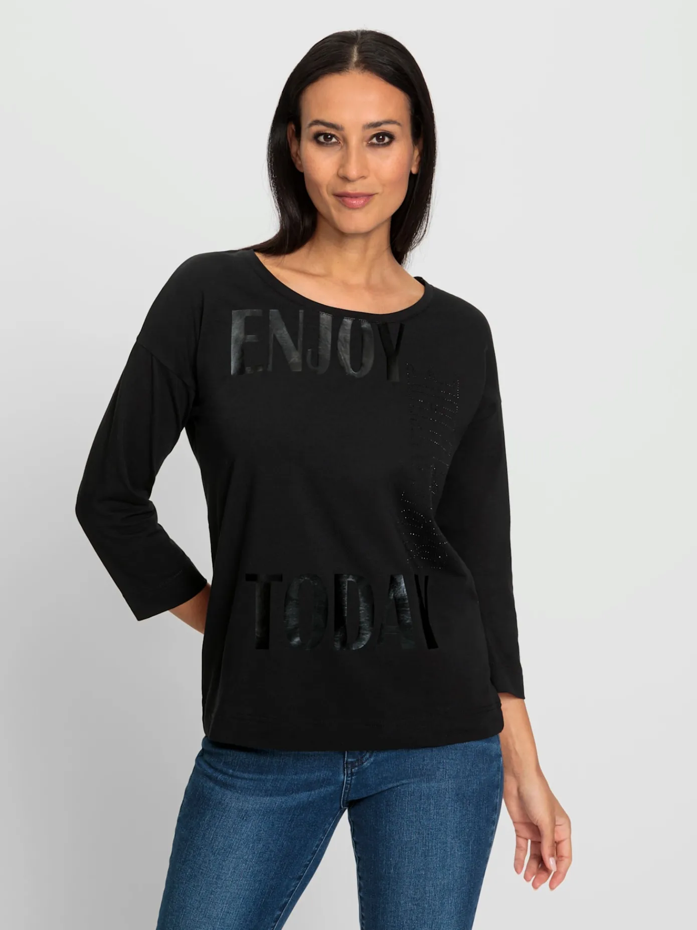 Rick Cardona T-Shirts<T-shirt à encolure ronde imprimé feuille brillant