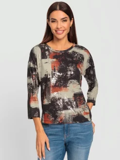 Rick Cardona T-Shirts<T-shirt à encolure ronde imprimé feuille brillant