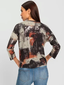 Rick Cardona T-Shirts<T-shirt à encolure ronde imprimé feuille brillant