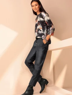 Rick Cardona T-Shirts<T-shirt à encolure ronde imprimé feuille brillant