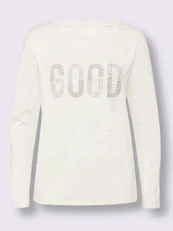 Mandarin T-Shirts<T-shirt à encolure ronde inscription brillante