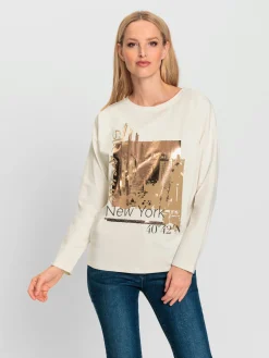 Rick Cardona T-Shirts<T-shirt à encolure ronde joli imprimé feuille devant