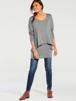 Linea Tesini T-Shirts<T-shirt à encolure ronde look décontracté tendance, manches chauve-souris