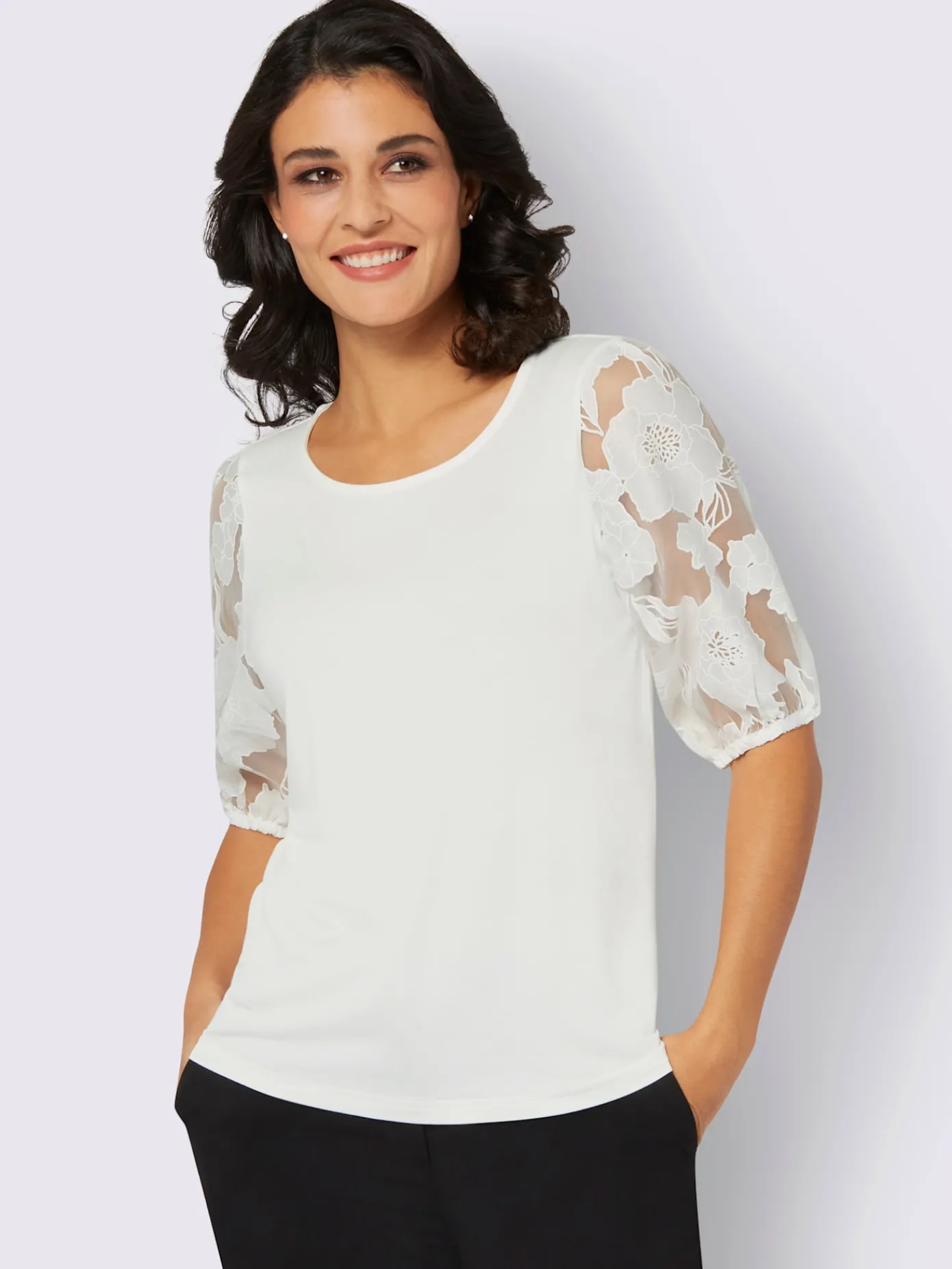 Creation L Tenues De Cérémonie|T-Shirts<T-shirt à encolure ronde manches courtes avec superbe motif dévoré