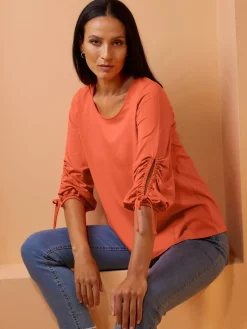 Rick Cardona T-Shirts<T-shirt à encolure ronde manches raffinées avec fente et liens à nouer