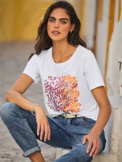 Mandarin T-Shirts<T-shirt à encolure ronde motif imprimé