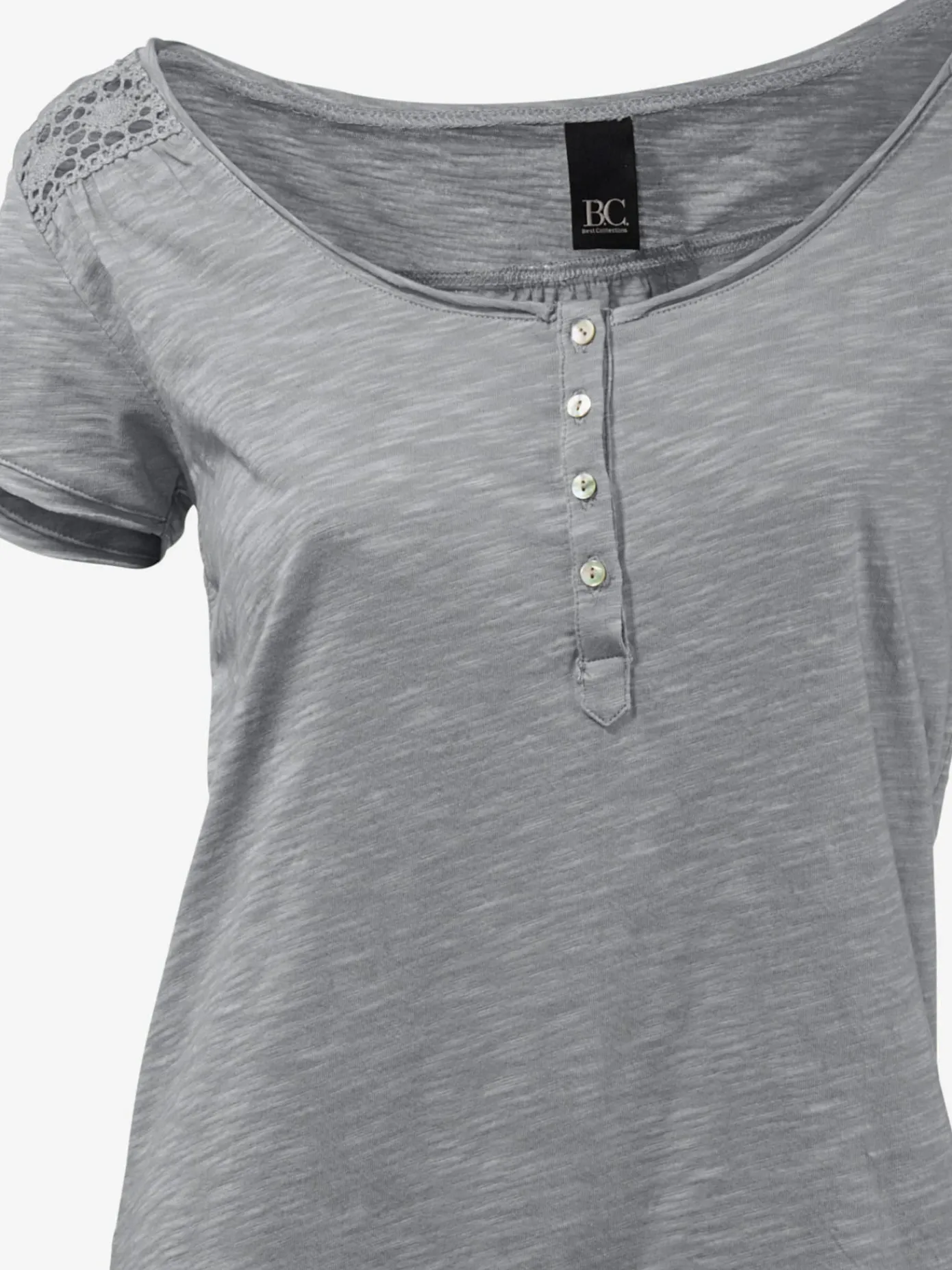 Linea Tesini T-Shirts<T-shirt à encolure ronde superbes détails en dentelle et boutons brillants