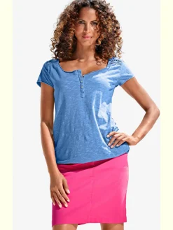 Linea Tesini T-Shirts<T-shirt à encolure ronde superbes détails en dentelle et boutons brillants