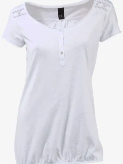 Linea Tesini T-Shirts<T-shirt à encolure ronde superbes détails en dentelle et boutons brillants