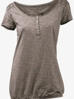 Linea Tesini T-Shirts<T-shirt à encolure ronde superbes détails en dentelle et boutons brillants