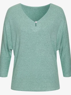 LASCANA T-Shirts<T-shirt à manches 3/4 bouton brillant à strass au niveau de l'encolure