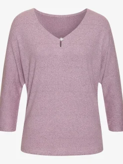 LASCANA T-Shirts<T-shirt à manches 3/4 bouton brillant à strass au niveau de l'encolure