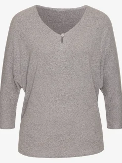 LASCANA T-Shirts<T-shirt à manches 3/4 bouton brillant à strass au niveau de l'encolure