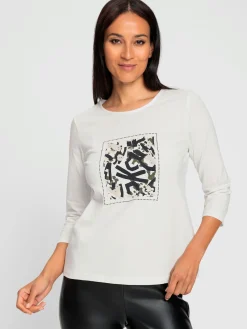 Rick Cardona T-Shirts<T-shirt à manches 3/4 imprimé avec pierres brillantes fantaisie