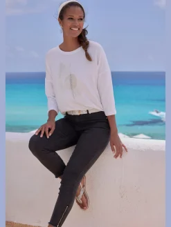 LASCANA T-Shirts<T-shirt à manches 3/4 imprimé feuille de qualité