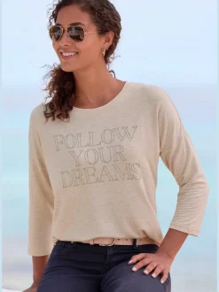 LASCANA T-Shirts<T-shirt à manches 3/4 inscription de qualité en strass « follow your dreams »