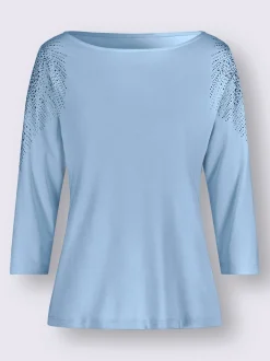 Creation L Tenues De Cérémonie|T-Shirts<T-shirt à manches 3/4 jolies pierres brillantes fantaisie