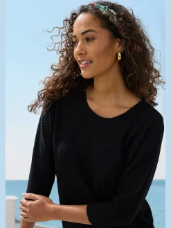 Vivance T-Shirts<T-shirt à manches 3/4 matière gaufrée légèrement transparente