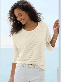 Vivance T-Shirts<T-shirt à manches 3/4 matière gaufrée légèrement transparente