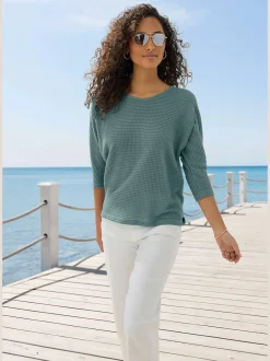 Vivance T-Shirts<T-shirt à manches 3/4 matière gaufrée légèrement transparente