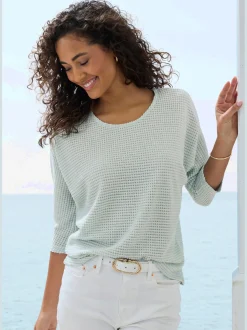 Vivance T-Shirts<T-shirt à manches 3/4 matière gaufrée légèrement transparente