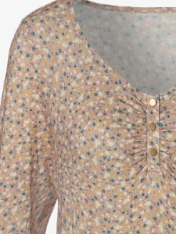 Vivance T-Shirts<T-shirt à manches 3/4 patte de boutonnage courte avec boutons dorés et fronces délicates