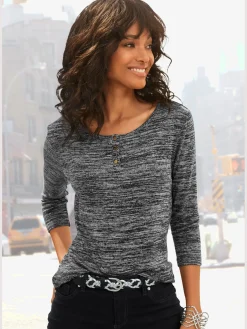 LASCANA T-Shirts<T-shirt à manches 3/4 patte de boutonnage courte avec boutons dorés