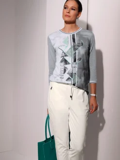 Creation L T-Shirts<T-shirt à manches 3/4 petites pierres fantaisie