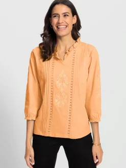 T-Shirts<T-shirt à manches 3/4 superbe broderie florale