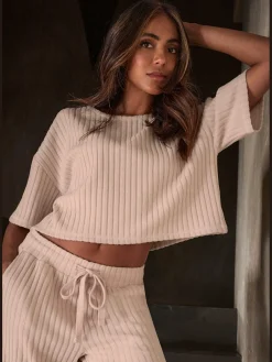 LASCANA T-Shirts<T-shirt à manches 3/4 t-shirt côtelé à encolure ronde