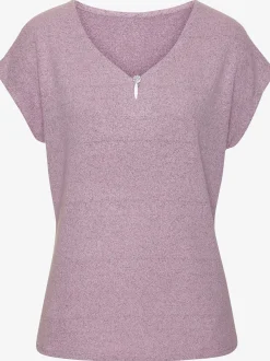 LASCANA T-Shirts<T-shirt à manches courtes bouton brillant à strass au niveau de l'encolure