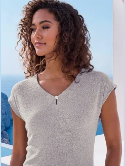 LASCANA T-Shirts<T-shirt à manches courtes bouton brillant à strass au niveau de l'encolure