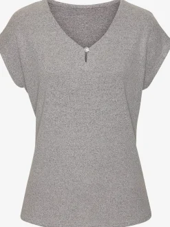 LASCANA T-Shirts<T-shirt à manches courtes bouton brillant à strass au niveau de l'encolure