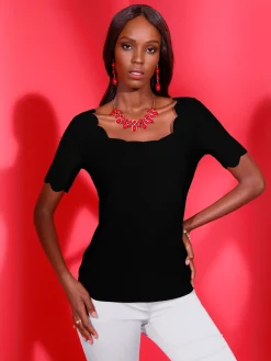 Creation L Tenues De Cérémonie|T-Shirts<T-shirt à manches courtes bords arrondis féminins