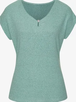 LASCANA T-Shirts<T-shirt à manches courtes bouton brillant à strass au niveau de l'encolure