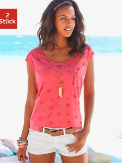 Beachtime T-Shirts<T-shirt à manches courtes dévoré légèrement transparent avec motif étoile