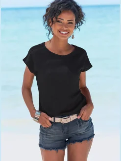 Vivance T-Shirts<T-shirt à manches courtes empiècement crochet fin aux épaules