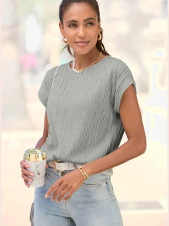 LASCANA T-Shirts<T-shirt à manches courtes encolure haute