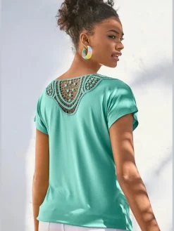 Vivance T-Shirts<T-shirt à manches courtes empiècement en crochet doux au dos